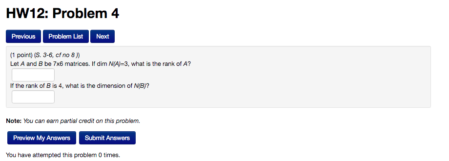 Solved Let A And B Be 7 Times 6 Matrices. If Dim N(A) = 3, | Chegg.com