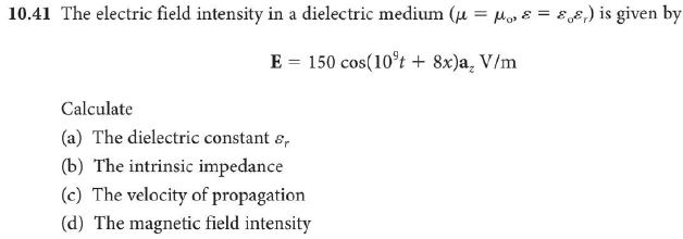 Solved The electric field intensity in a dielectric medium | Chegg.com