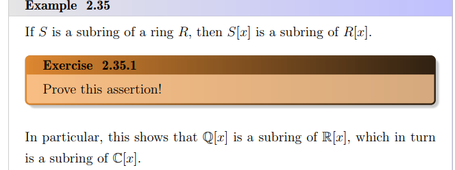 Solved Example 2.35 If S is a subring of a ring R, then S[x] | Chegg.com