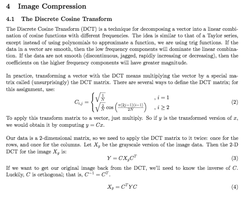 Solved Matlab: Write a function that returns a DCT matrix of | Chegg.com
