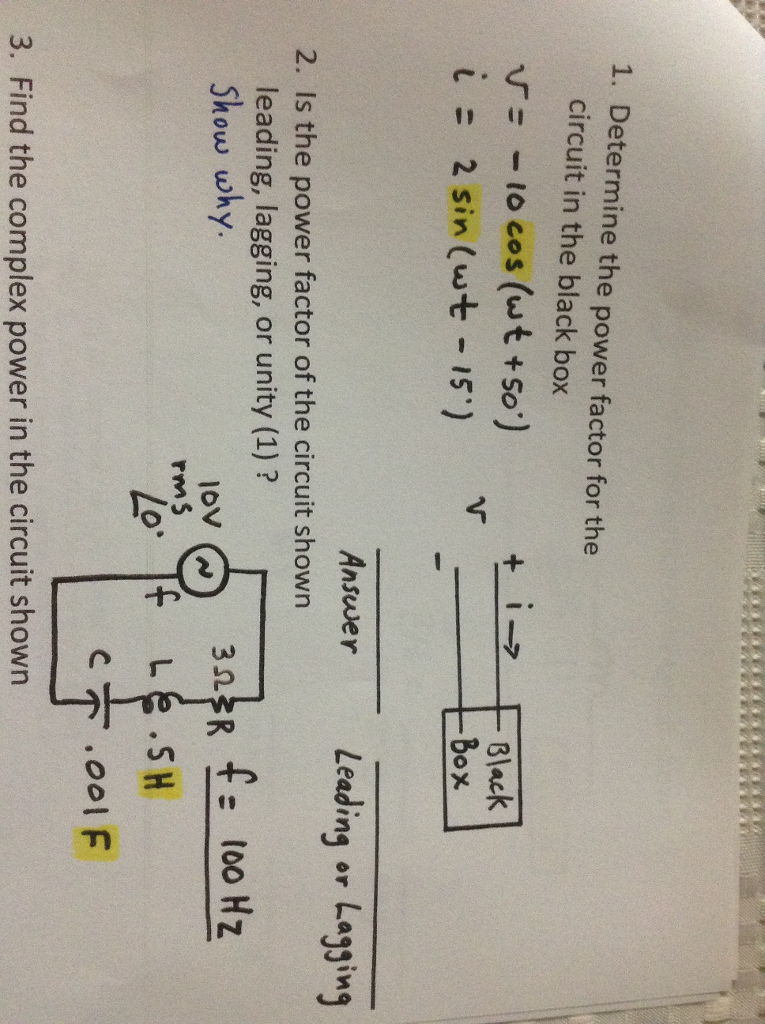 Solved Determine the power factor for the circuit in the | Chegg.com