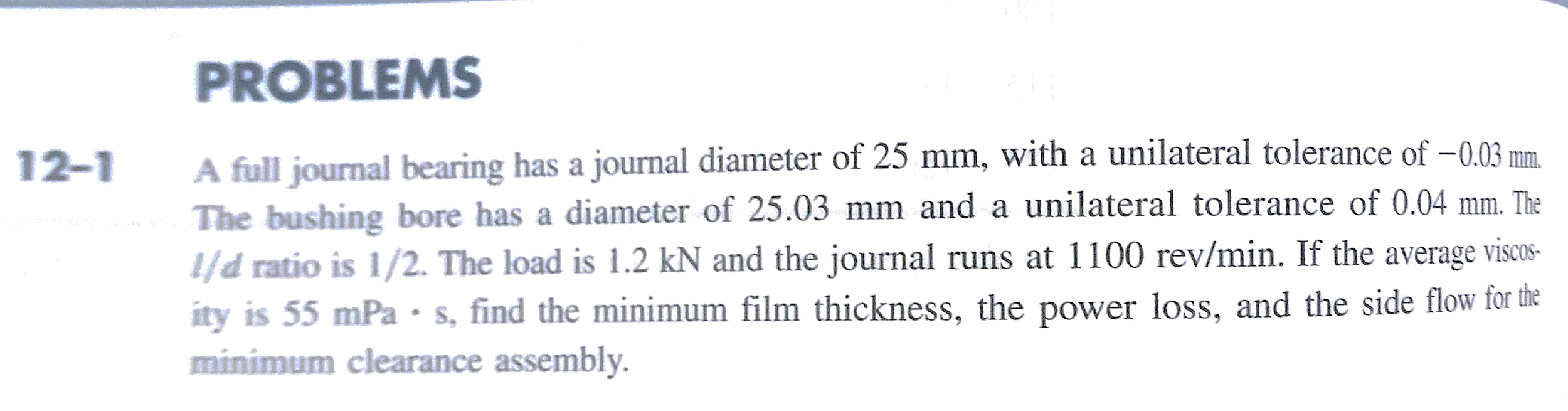 Solved A full journal bearing has a journal diameter of 25