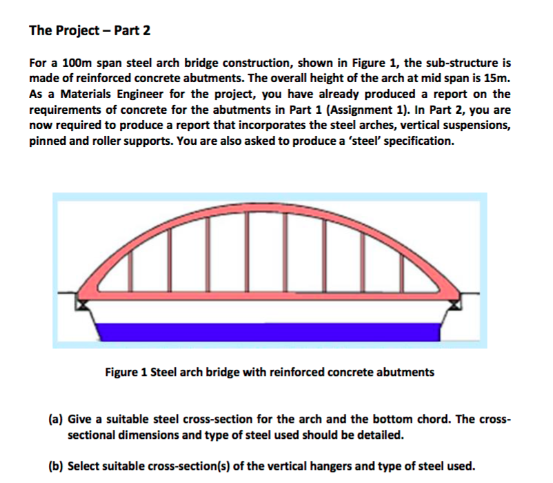 Solved The Project Part 2 For a 100m span steel arch bridge