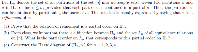Solved Let Product_n denote the set of all partitions of the | Chegg.com
