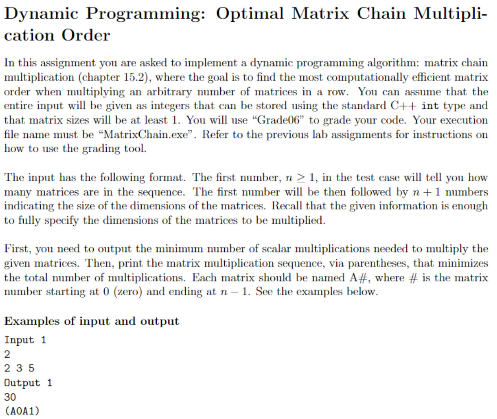 Solved dynamic programming optimal matrix chain multipli chegg