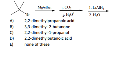 Solved Mg/ether 1. CO2 H3O A) 2,2-dimethylpropanoic acid B) | Chegg.com