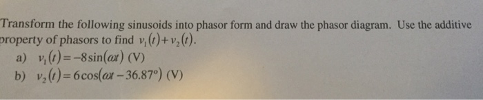 Solved Transform the following sinusoids into phasor form | Chegg.com