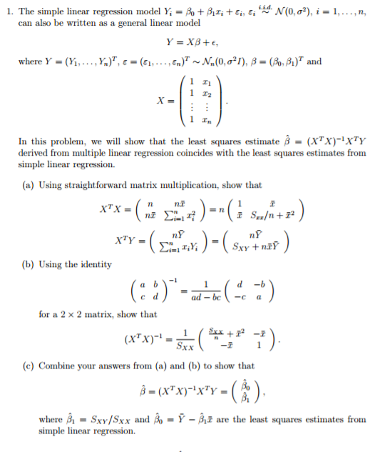 Solved The simple linear regression model Y_i = beta_0 + | Chegg.com