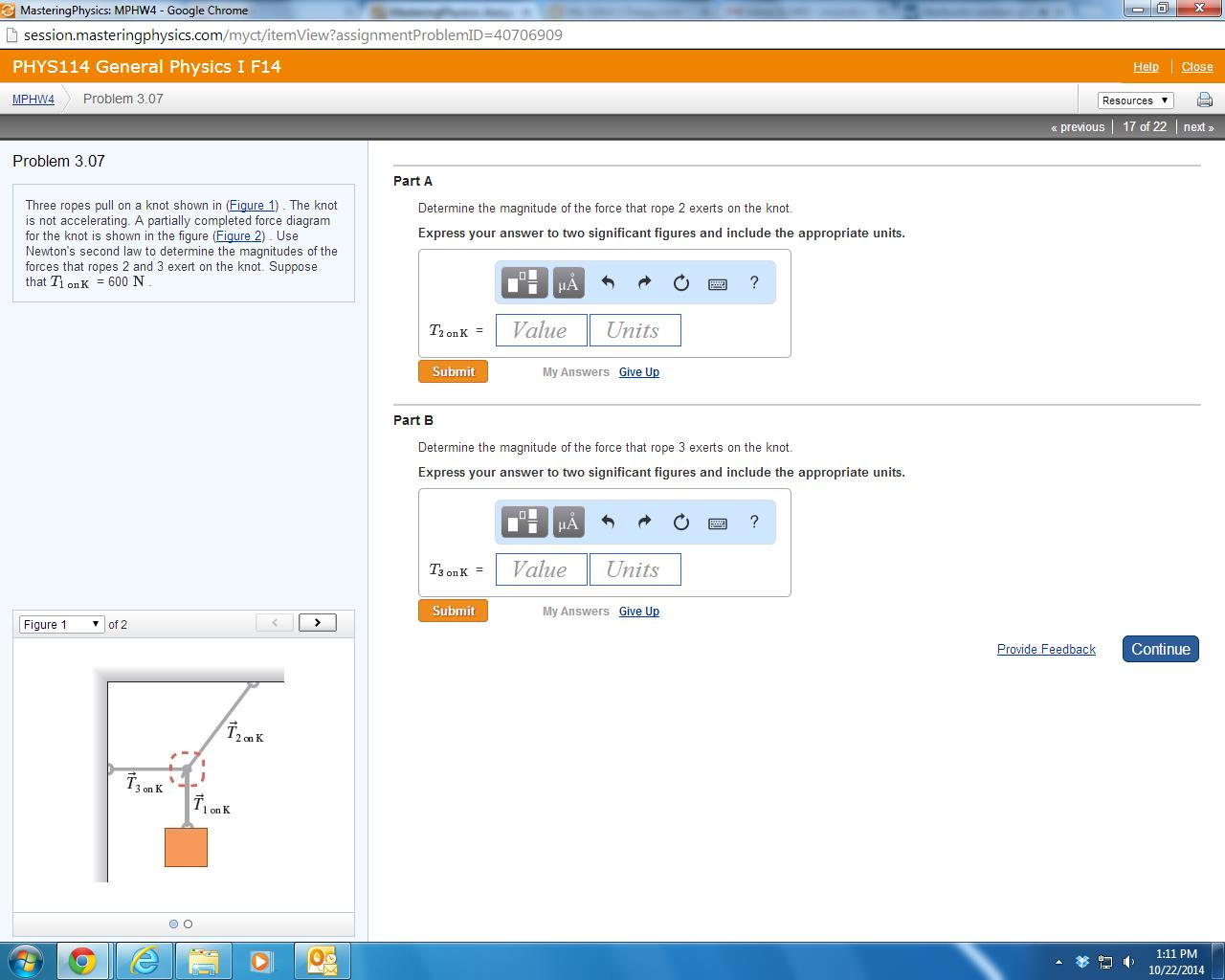 Three ropes pull on a knot shown in (Figure 1) . The