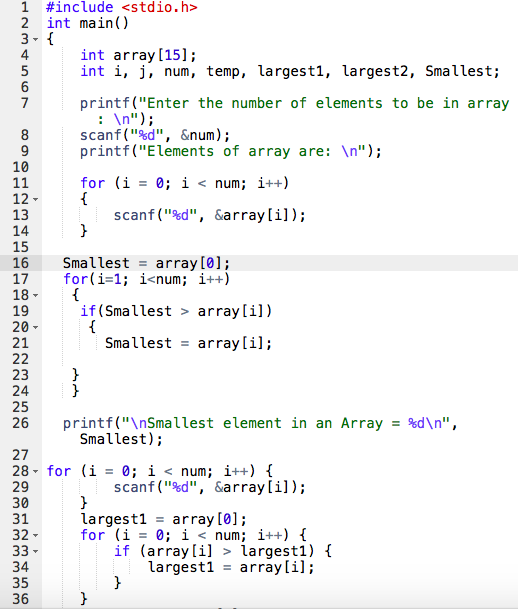 Solved #include stdio.h 1 «> 2 int main() 4 int array [15]; | Chegg.com