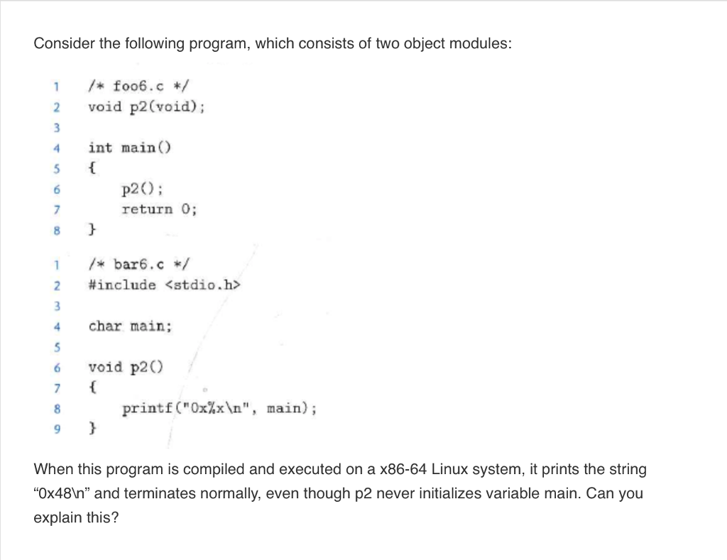 Solved Consider The Following Program, Which Consists Of Two | Chegg.com