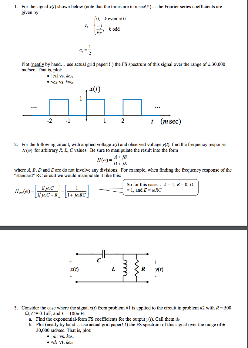 For the signal x(t) shown below (note that the times | Chegg.com