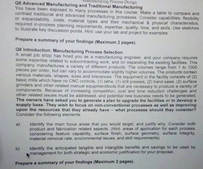 Solved Advanced Manufacturing and Traditional Manufacturing