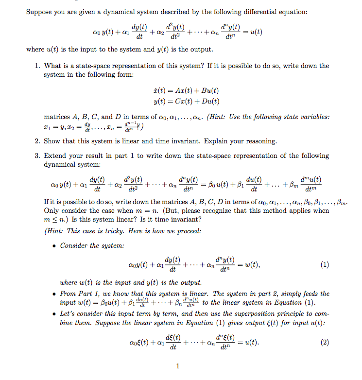 Solved Suppose You Are Given A Dynamical System Described By 