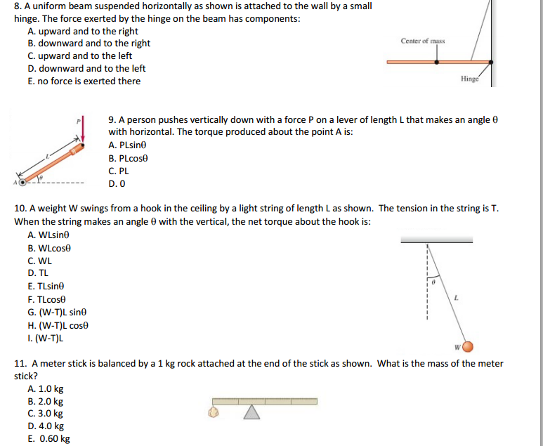 Solved 8. A uniform beam suspended horizontally as shown is | Chegg.com