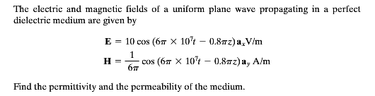 Solved The electric and magnetic fields of a uniform plane | Chegg.com