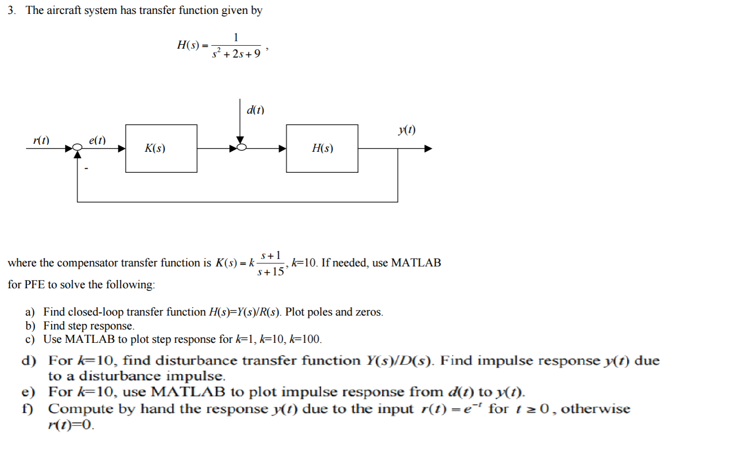 The aircraft system has transfer function given by | Chegg.com