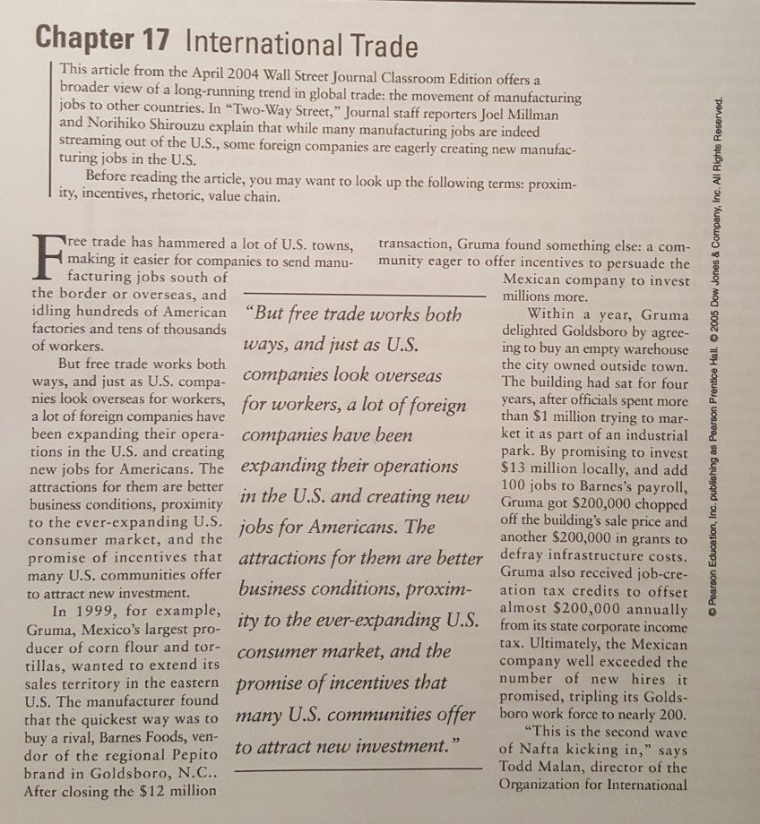 Solved Chapter 17 International Trade This article from the | Chegg.com