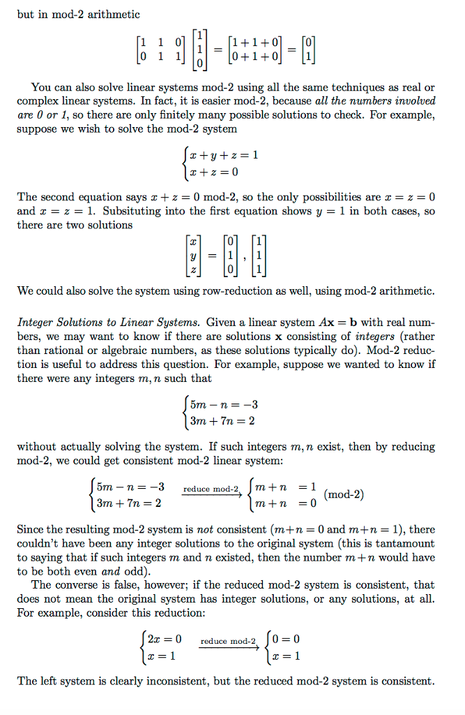 Solved GA 11.1 Linear Algebra Modulo 2 I want to highlight | Chegg.com