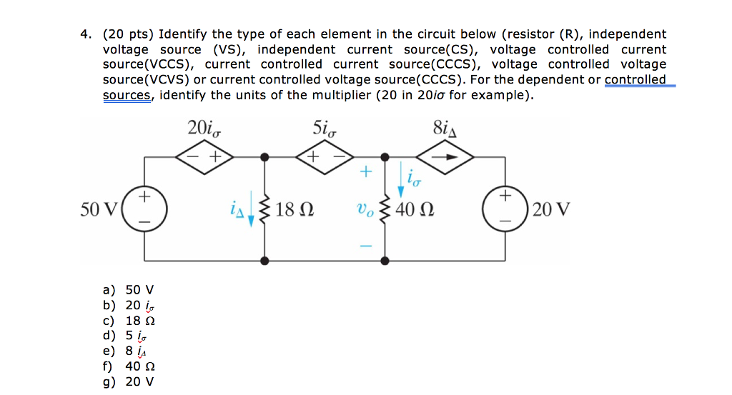 Solved Identify the type of each element in the circuit
