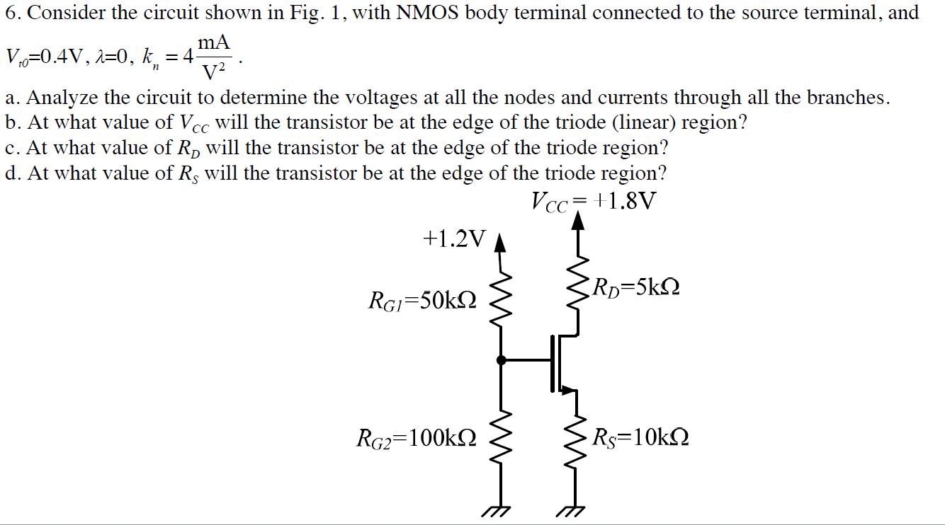 Solved Consider the circuit shown in Fig. 1, with NMOS body | Chegg.com