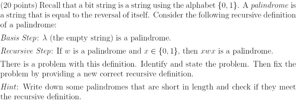 Solved 20 Points Recall That A Bit String Is A String Using Chegg Solved 20 Points Recall That A Bit String Is A String Using Chegg