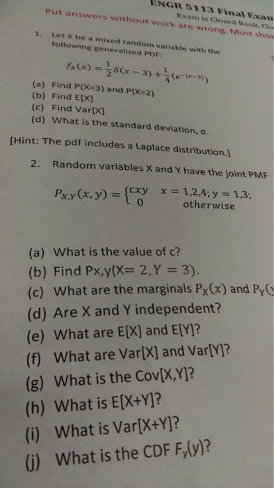 Solved Let x be a mixed random variable with the following | Chegg.com