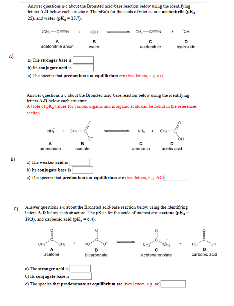 Solved Answer questions a-c about the Bronsted acid-base | Chegg.com