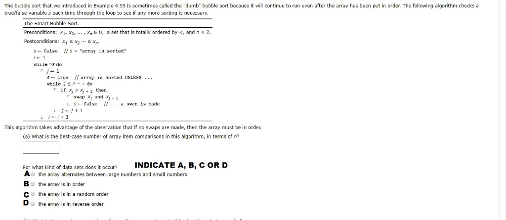 Solved The bubble sort that we introduced in Example 4.55 is | Chegg.com