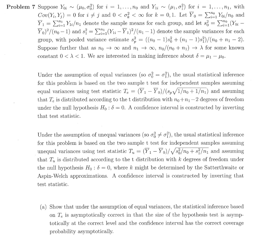 Solved Suppose Y_oi (mu, sigma^2) for i = 1, ..., n_0 and | Chegg.com