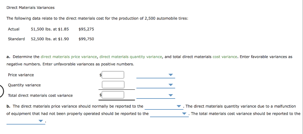 Solved Direct Materials Variances The following data relate | Chegg.com