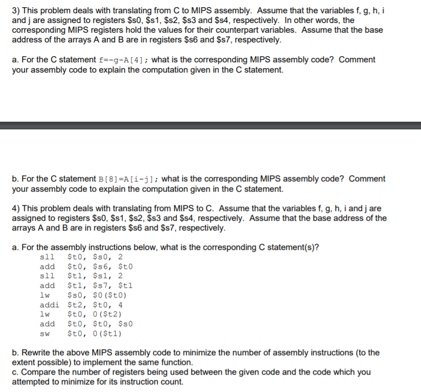 Solved 3) This Problem Deals With Translating From C To MIPS | Chegg.com