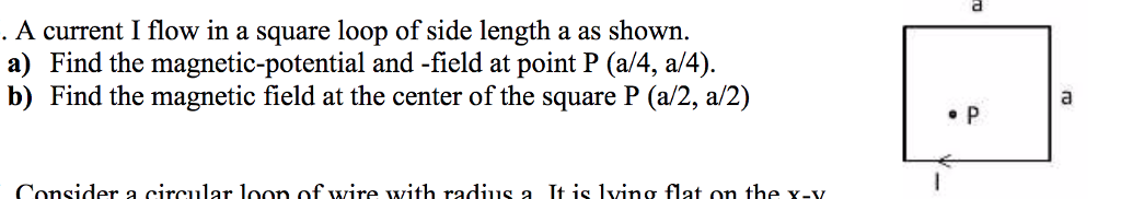 Solved A current I flow in a square loop of side length a as | Chegg.com