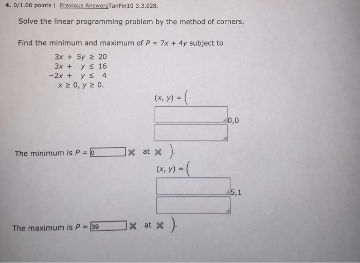 Solved Solve the linear programming problem by the method of | Chegg.com
