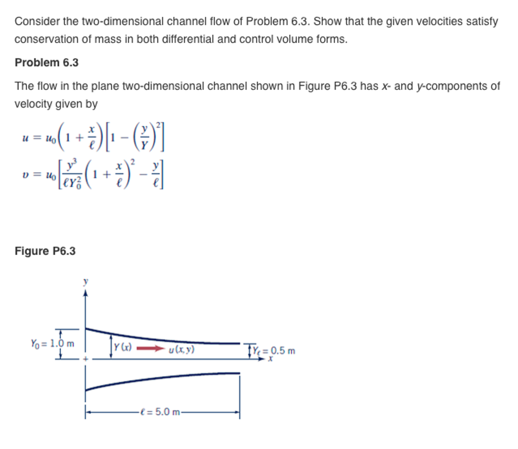 Consider the two-dimensional channel flow of Problem | Chegg.com