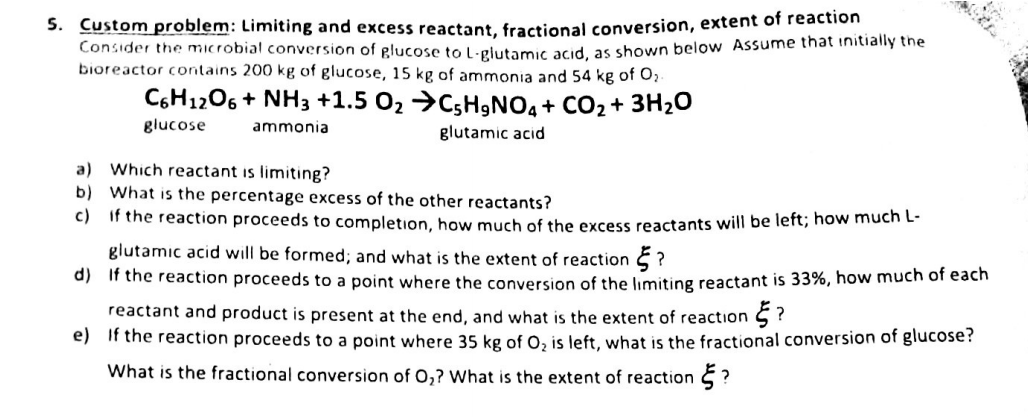 Solved Limiting And Excess Reactant Fractional Conversion 9667