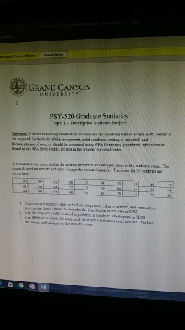 GRAND CANYON UNIVERSITY PSY-520 Graduate Statistics | Chegg.com