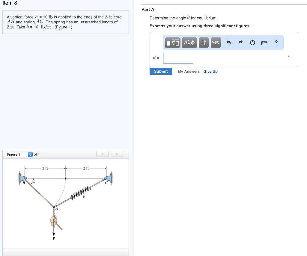 Solved Item 8 Part A A vertical force P 10 lb is applied to | Chegg.com