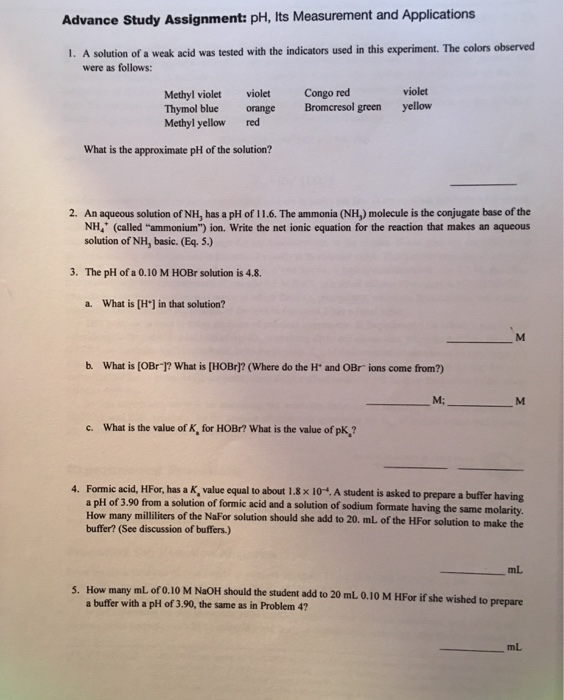 Solved Advance study Assignment pH, Its Measurement and