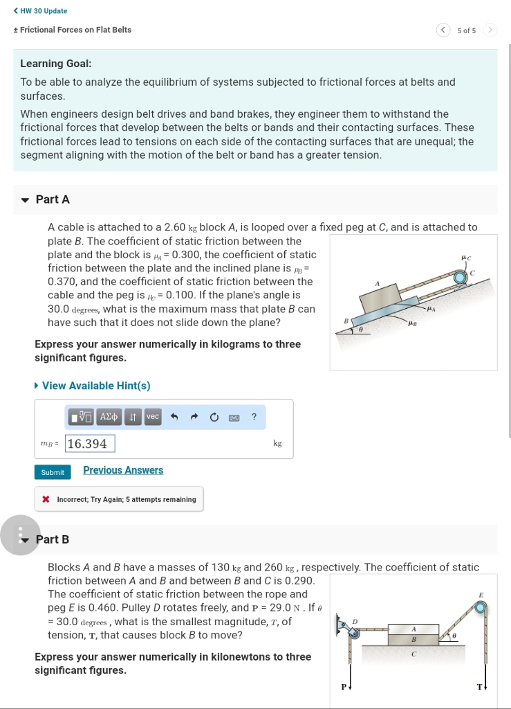 Solved HW 30 Update + Frictional Forces on Flat Belts 5 of 5