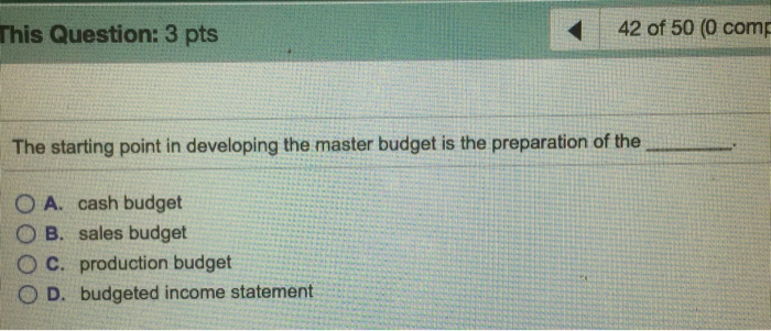 Solved The starting point in developing the master budget is | Chegg.com