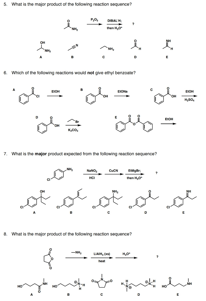 Solved 5. What is the major product of the following | Chegg.com