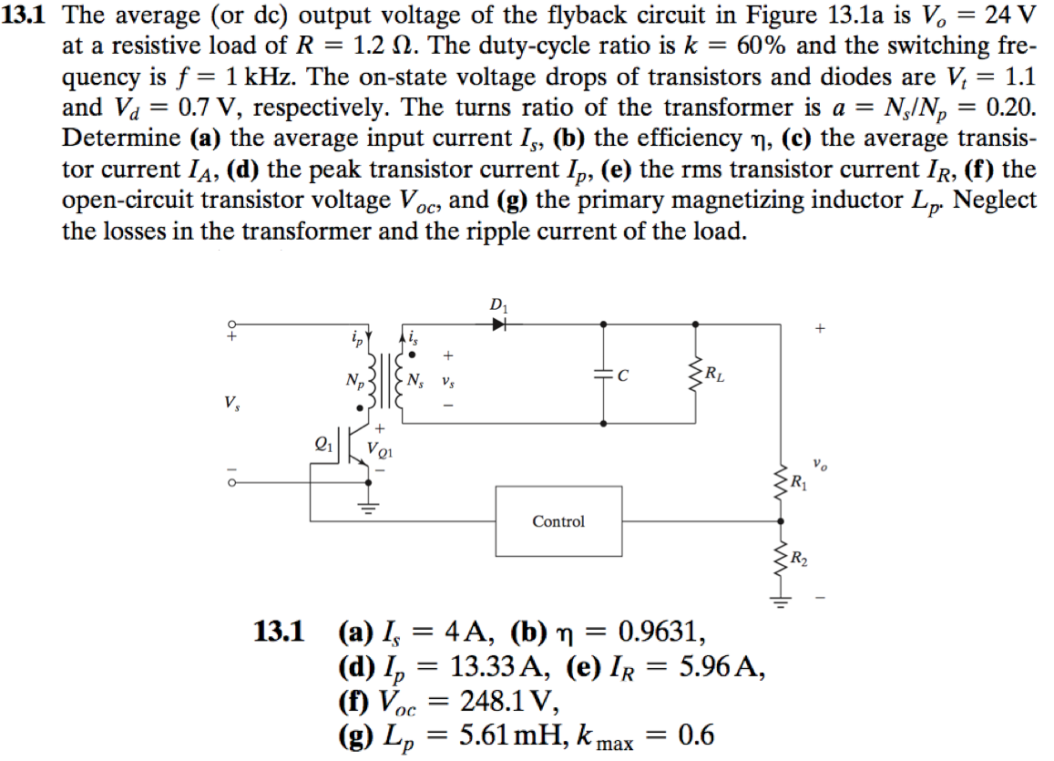 Solved The average (or dc) output voltage of the flyback