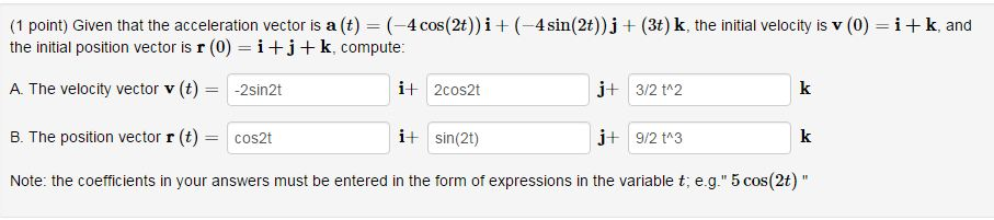 Solved Given that the acceleration vector is a (t) = (- 4 | Chegg.com