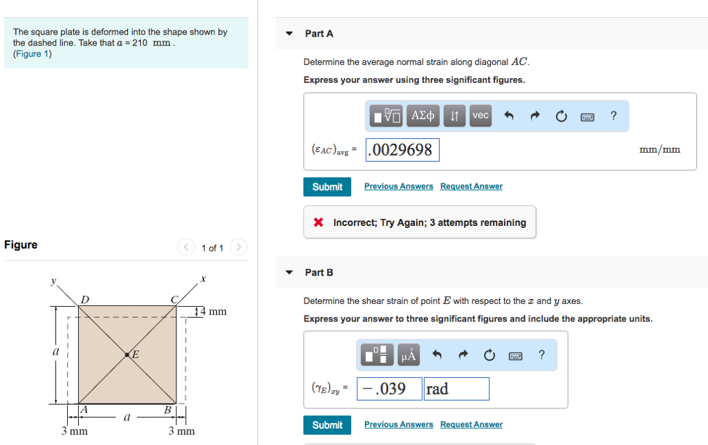 Solved Part A The square plate is deformed into the shape | Chegg.com