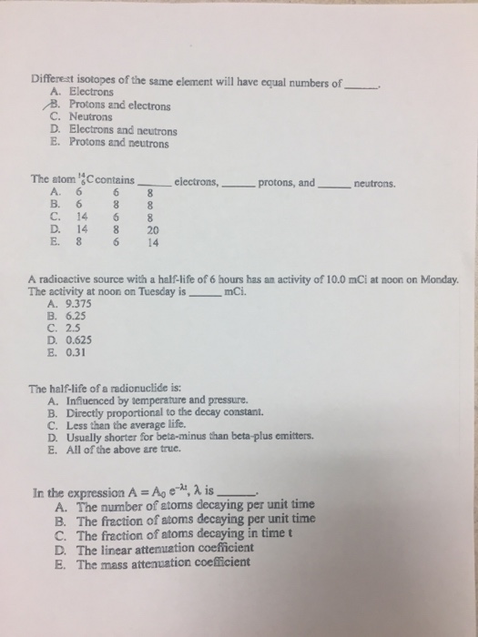Solved Different isotopes of the same element will have | Chegg.com