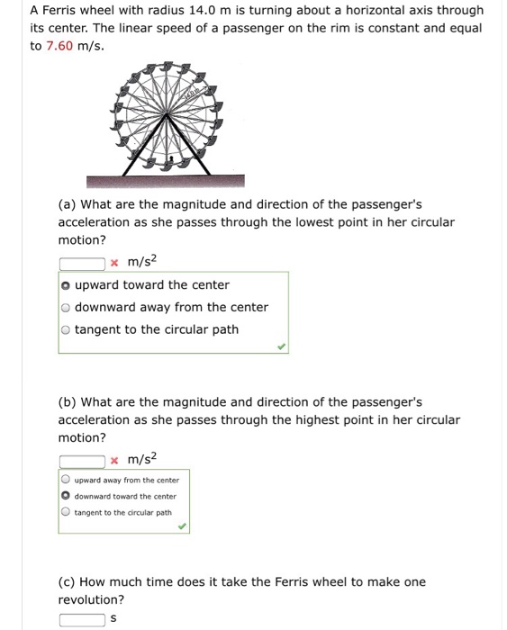 Solved A Ferris wheel with radius 14.0 m is turning about a