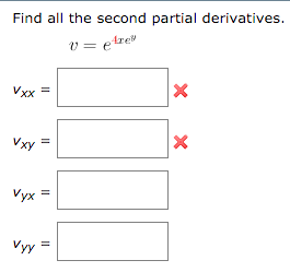 Solved Find all the second partial derivatives v = e^4xey | Chegg.com