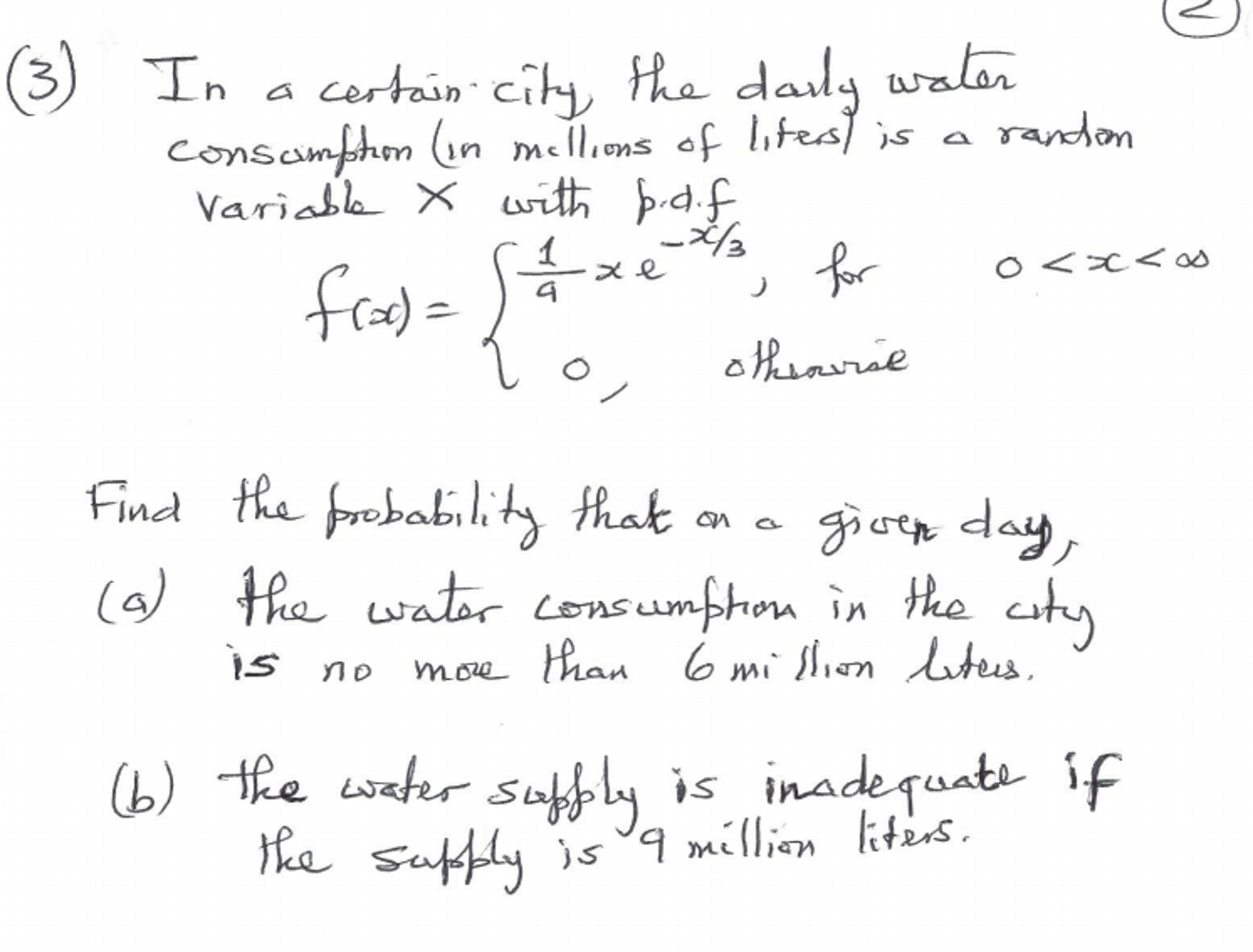 Math Homework Water Usage Problem Solved In a certain city, the daily water consumption (in | Chegg.com
