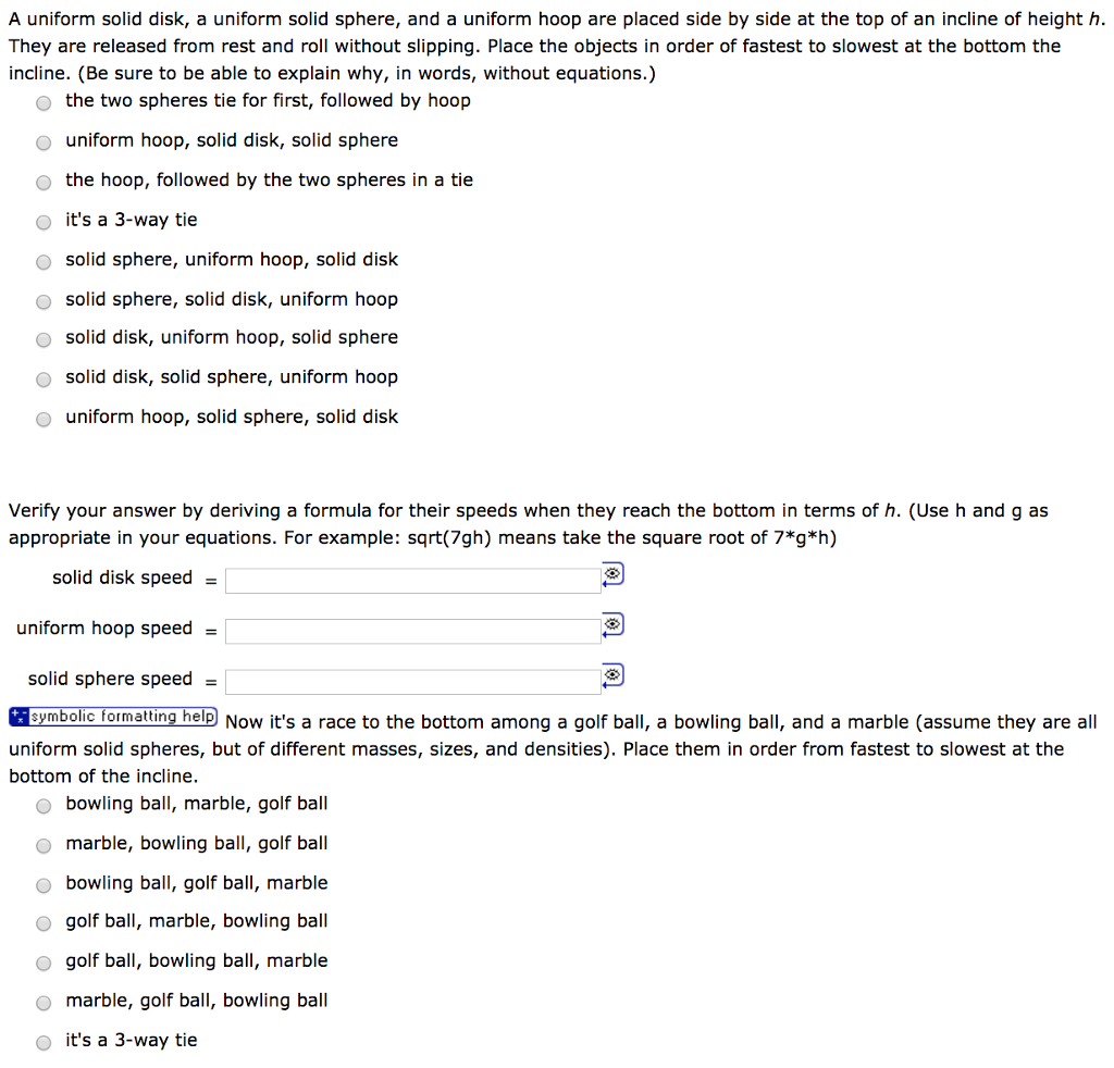 Solved A uniform solid disk, a uniform solid sphere, and a | Chegg.com